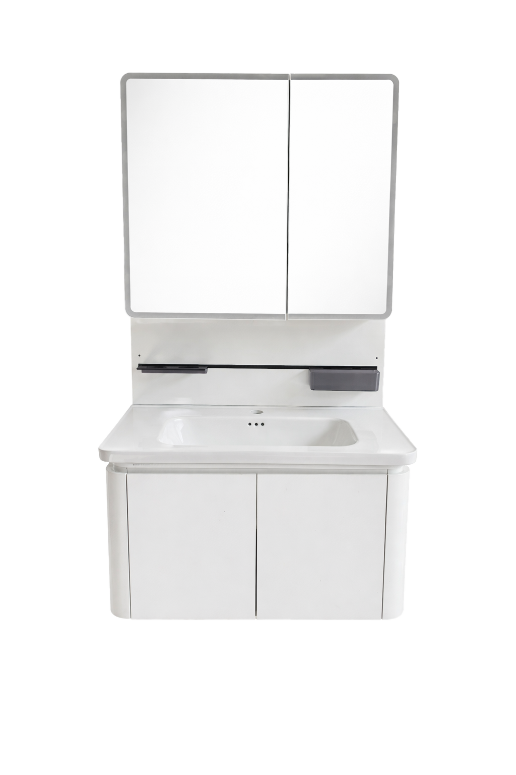 SET-2: MUEBLE *MELAMINA* PARA BAÑO 80X47X46 BLANCO CON REPISA Y BOTIQUIN LED 78X65X15