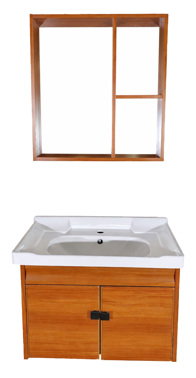 SET-2: MUEBLE *ALUMINIO Y PVC* PARA BAÑO 60X47X44 COLOR MADERA MARRON CON BOTIQUIN 55X60X9