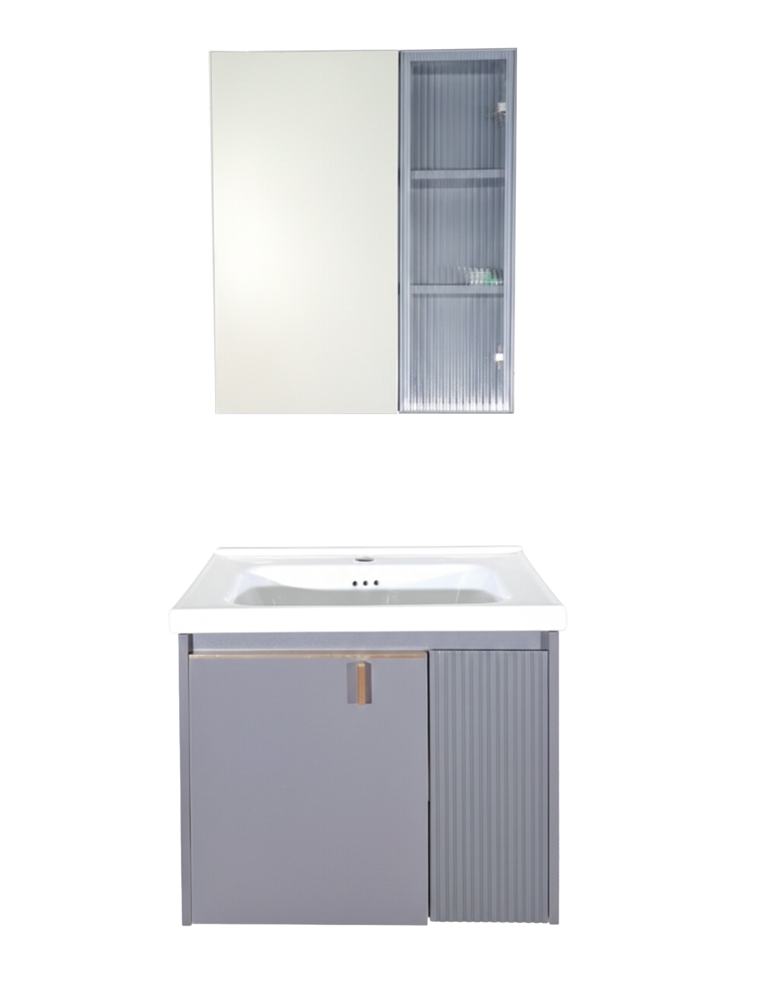 SET-2: MUEBLE *MELAMINA PARA BAÑO 60X48X47 GRIS OSCURO CON BOTIQUIN 56X65X11