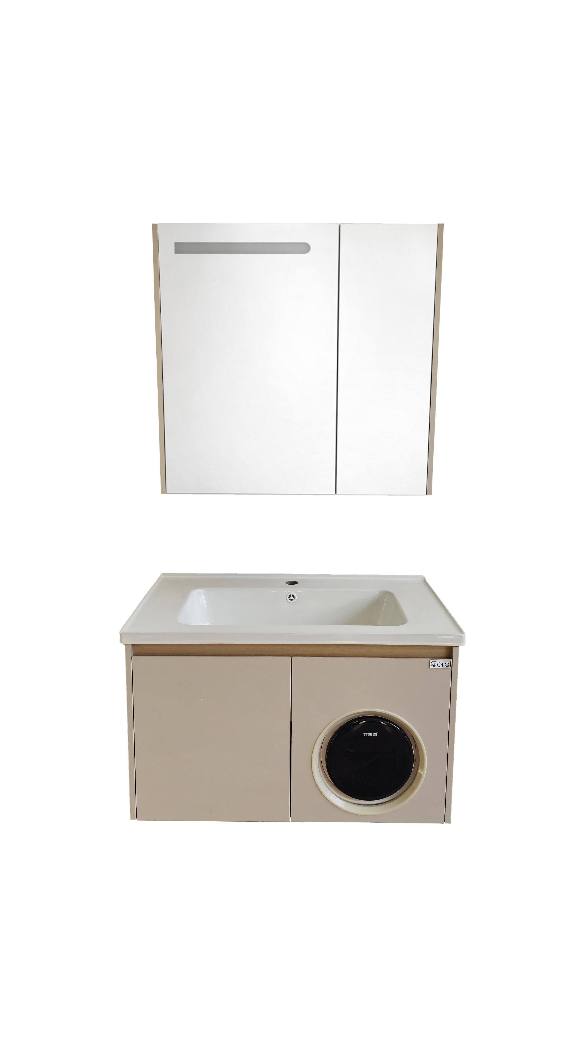 SET-3: MUEBLE *MELAMINA* PARA BAÑO 80X50X48 COLOR CREMA CON BOTIQUIN LUZ LED 75X70X15
