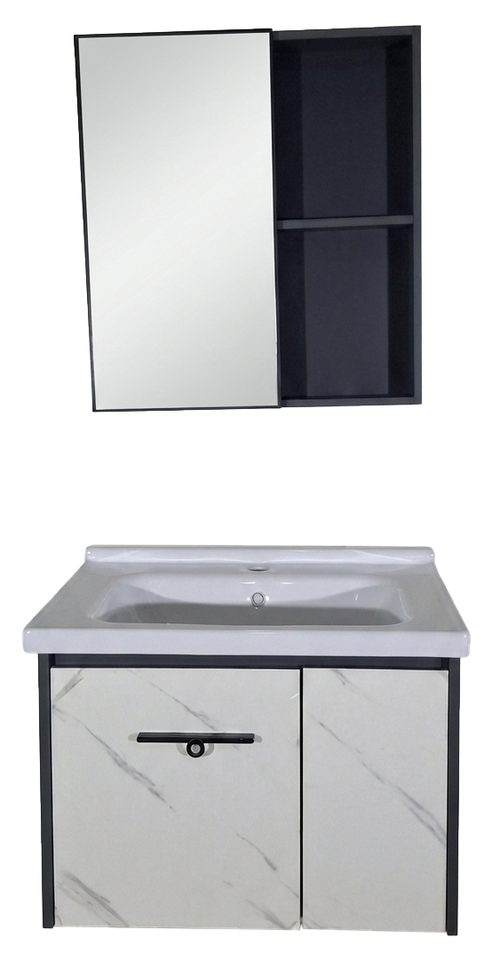 SET-2: MUEBLE *PVC PARA BAÑO 60X48X45 COLOR GRIS CALCATA CON BOTIQUIN 55X60X11