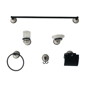 ACCESORIO DE BAÑO NEGRO CON PORCELANA BLANCA DE 6 PIEZAS