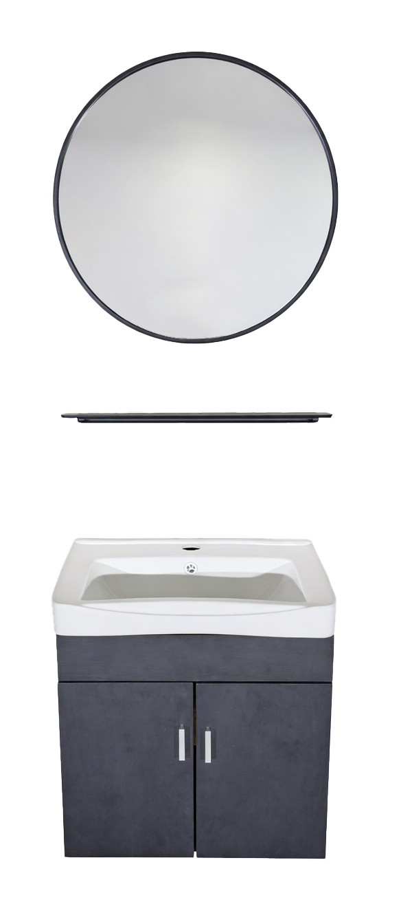 SET-3: MUEBLE *MELAMINA* PARA BAÑO 50X35X50 COLOR NEGRO CON ESPEJO REDONDO 50CM Y REPISA