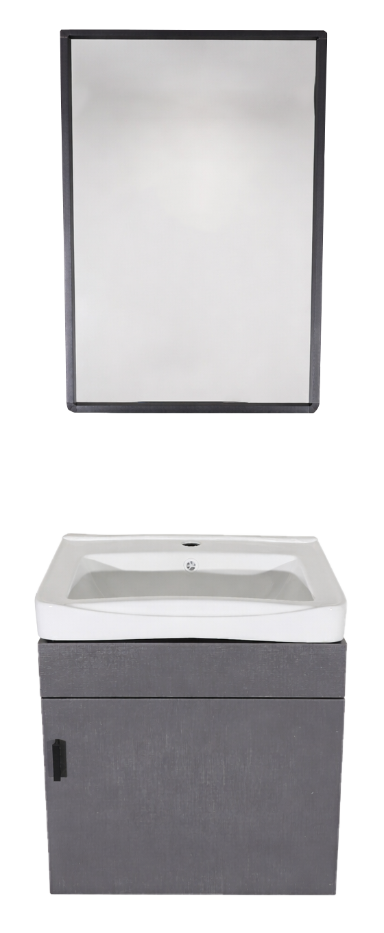 SET-3: MUEBLE *MELAMINA* PARA BAÑO 50X35X50 COLOR GRIS CON LAVAMANOS Y ESPEJO 50X70