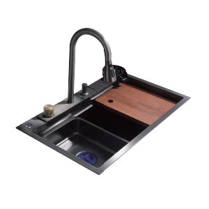 FREGADERO NEGRO INTEGRADO 75x45x21cm/30"x18"x8.5" INCLUYE GRIFERÍA Y ACCESORIOS