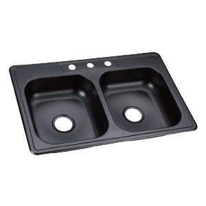 FREGADERO DOBLE   33" x  22" x  6"  3 HUECOS  *NEGRO