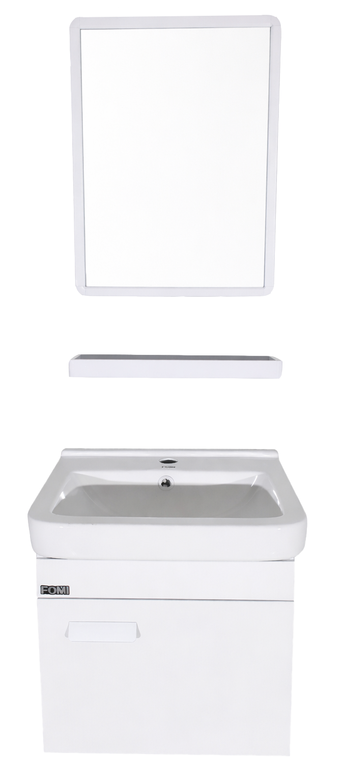 SET-1: MUEBLE *MELAMINA PARA BAÑO 43X36X39 GRIS-LATERAL BLANCO CON ESPEJO 40X50 Y REPISA
