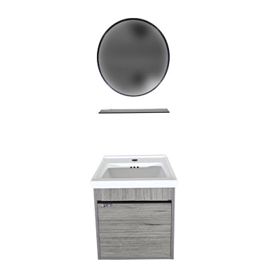 SET-2: MUEBLE *MELAMINA PARA BAÑO 40X36X43 COLOR GRIS-MADERA CON ESPEJO 40CM  Y REPISA