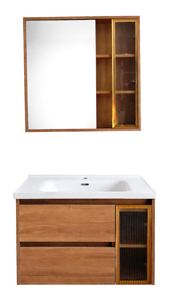 SET-2: MUEBLE *MELAMINA* PARA BAÑO DE 70X50X49 MELAMINA- PUERTA CRISTAL CON BOTIQUIN LED 68X68X15
