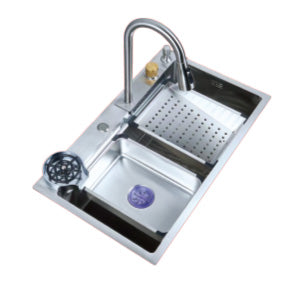 FREGADERO SATINADO INTEGRADO 75x45x21cm/30"x18"x8.5" INCLUYE GRIFERÍA Y ACCESORIOS