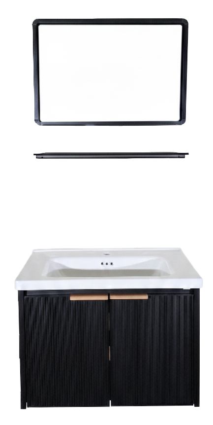 SET-1: MUEBLE DE BAÑO *ALUMINIO* 60X47X43 COLOR NEGRO ESPEJO CON REPISA  60X40