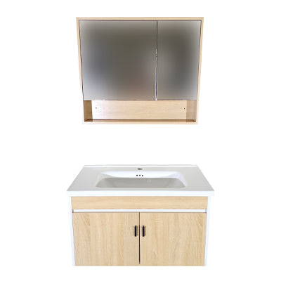 SET-3: MUEBLE *MELAMINA* PARA BAÑO COLOR BLANCO CON PUERTAS COLOR MADERA BOTIQUIN